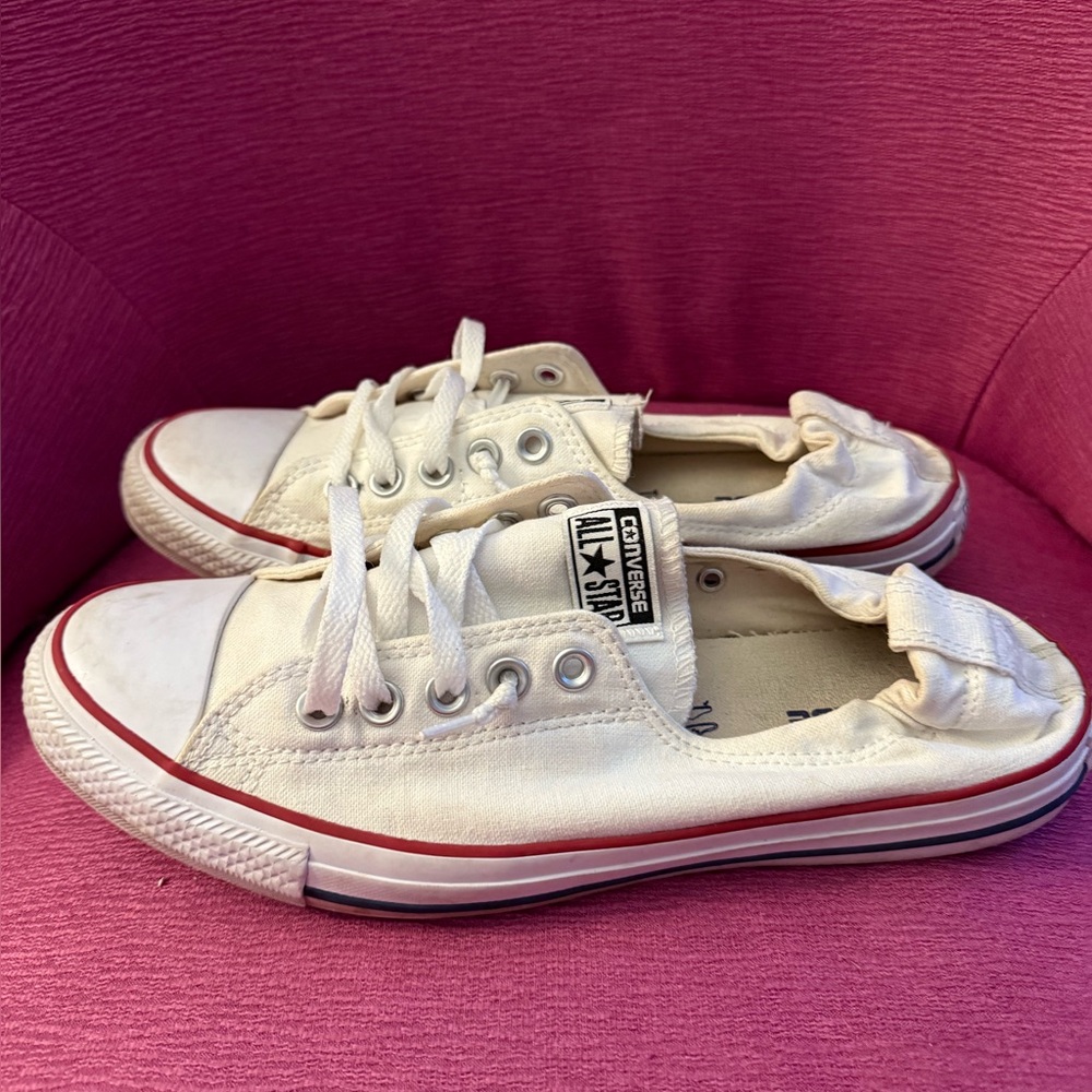 Converse All Star White Sneakers with Red and Blue Accents - Picture 4 of 7